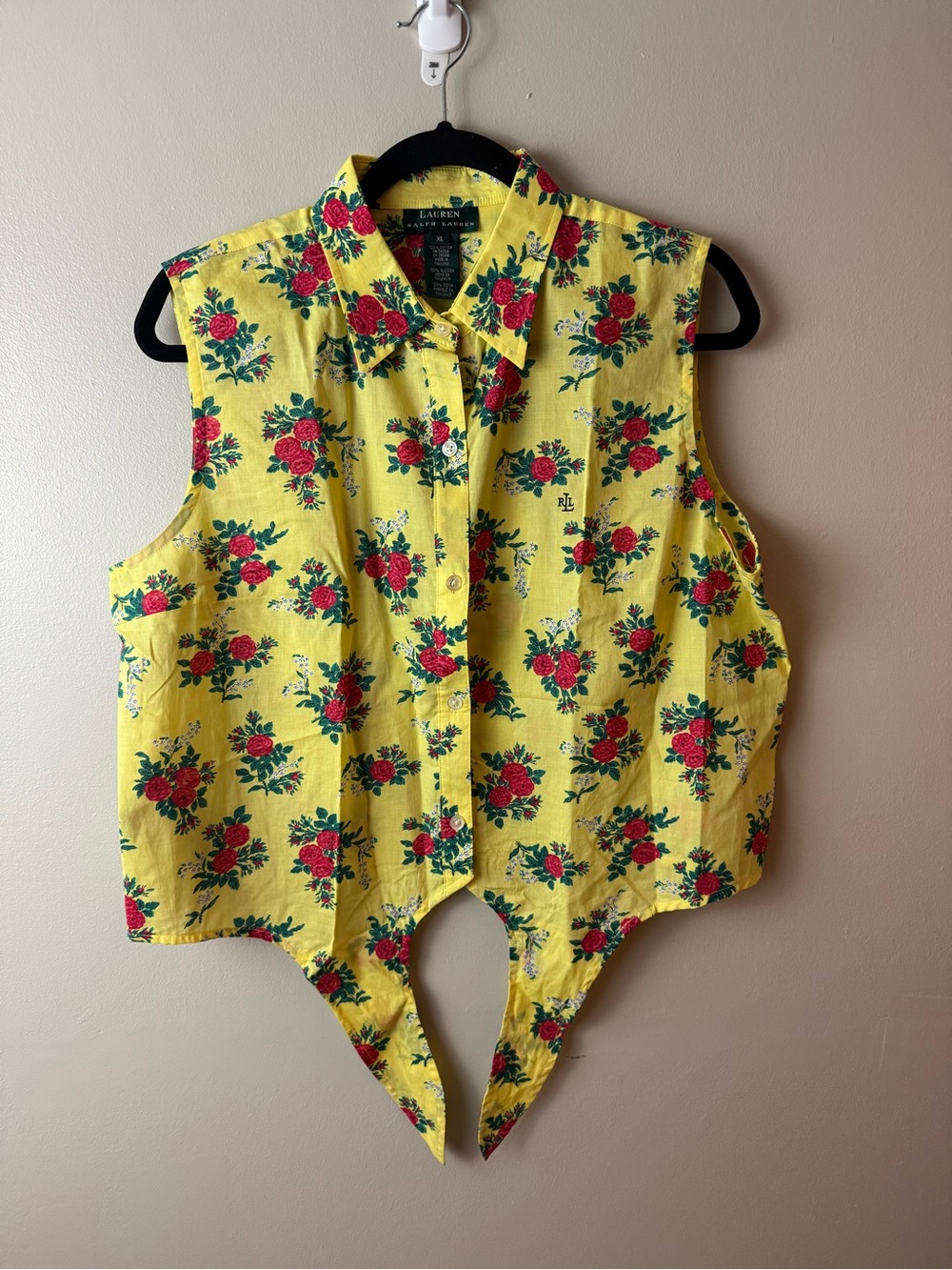 Lauren Ralph Lauren Yellow Floral Tie-Front Button-Down Cotton Top XL - Picture 2 of 4
